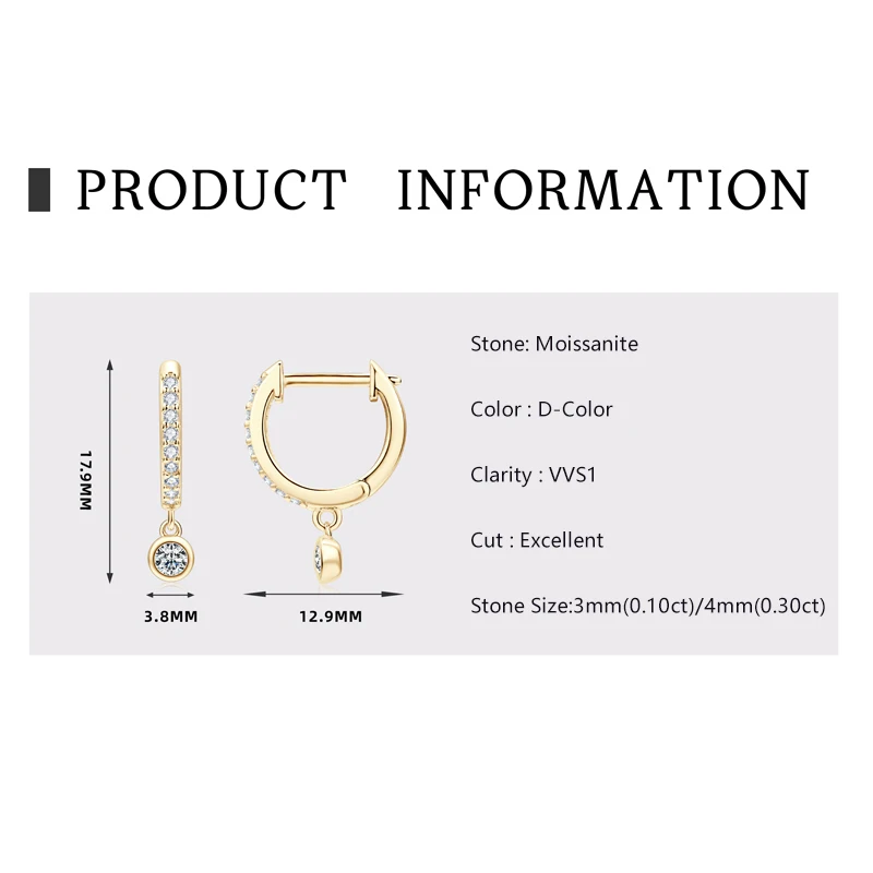 Lnngy 3 mm 4 mm Lünette Moissanit Tropfen Ohrringe Brinco Prata 925 Sterling Silber Ohrring für Frauen Mädchen Anhänger Schmuck Geschenk – Detail 2