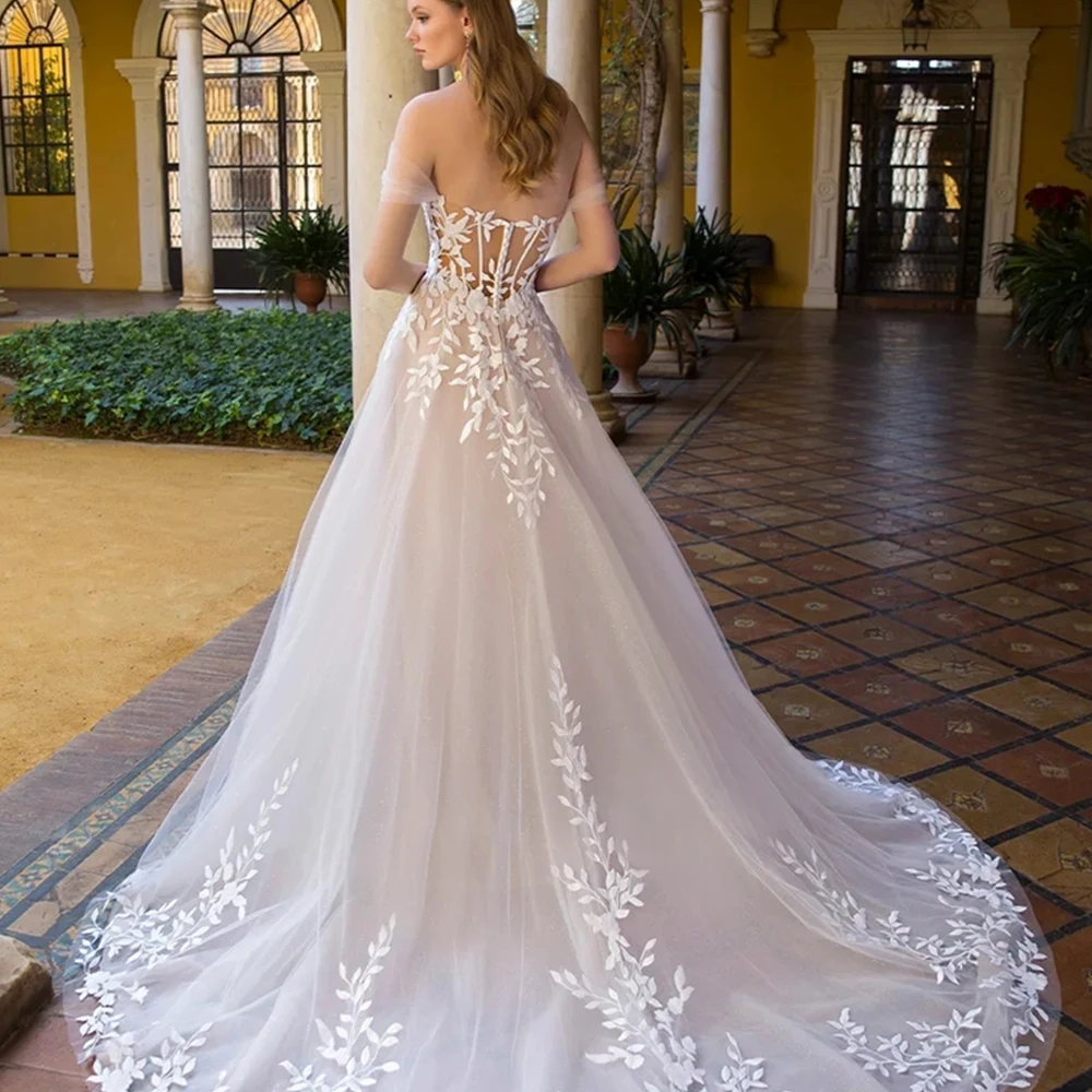 Exquisite Schatz Hals Illusion Brautkleider mit Applikation eine Linie weichen Tüll Brautkleider für Frau 2024 Robe de Mariée