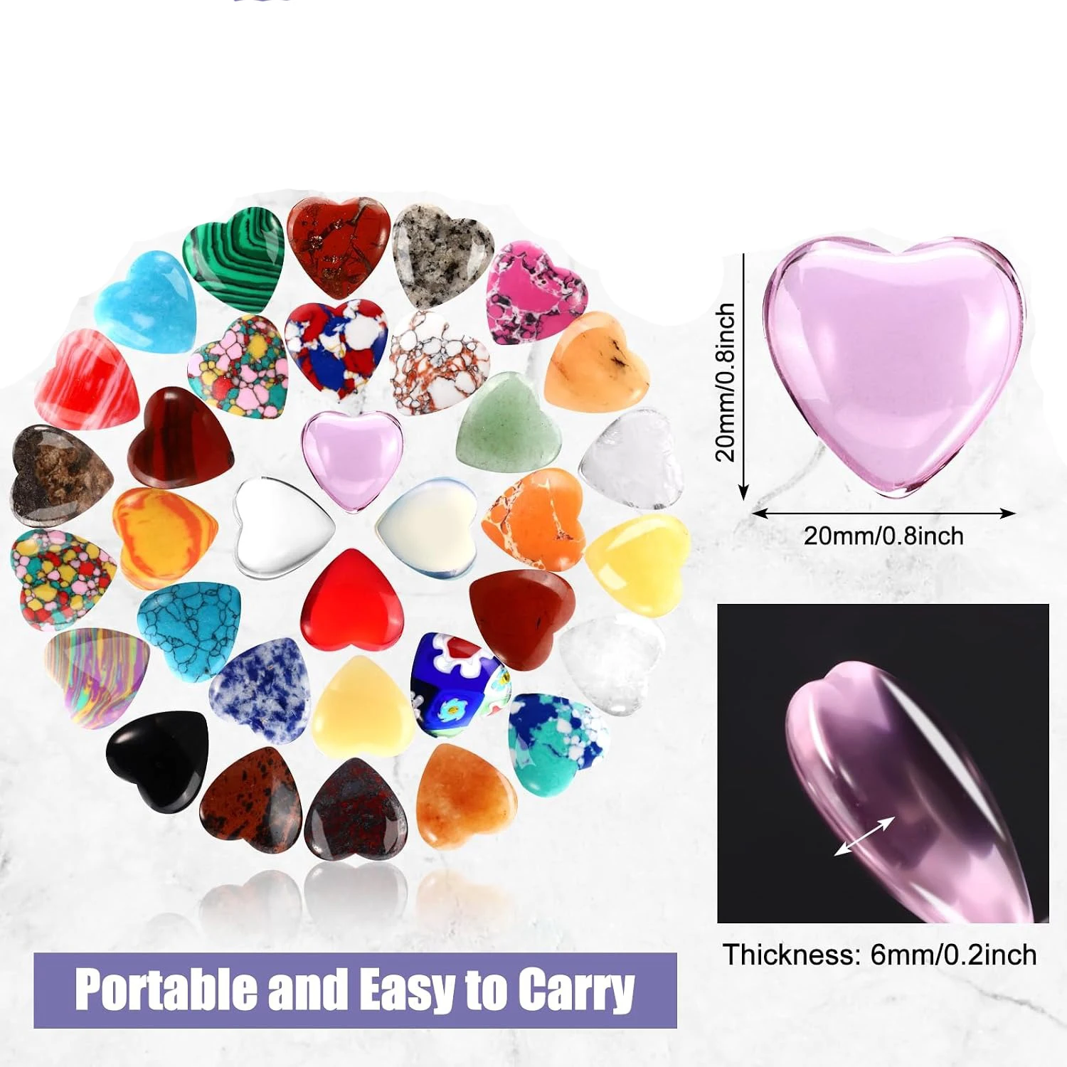 12/24PC Worry Stones Heart Shape Healing Crystals, Anxiety Crystal Bulk Gem Stones Rocks Crystals Natural Cute Pocket Meditation