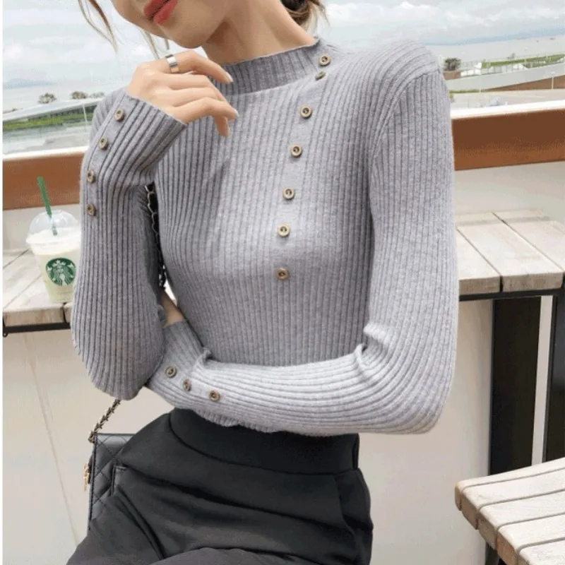 Women\'s Autumn and Winter Fashion Simplicity Solid Color Turtleneck Long Sleeve Knitwear Women Clothes All-match Slim Tops