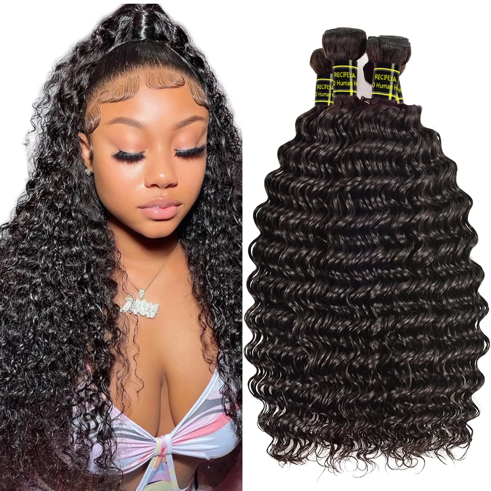 12A Brazilian Curly Bundles With Closure Human Hair Bundles With Frontal Loose Deep Wave Hair Bundles With Closure