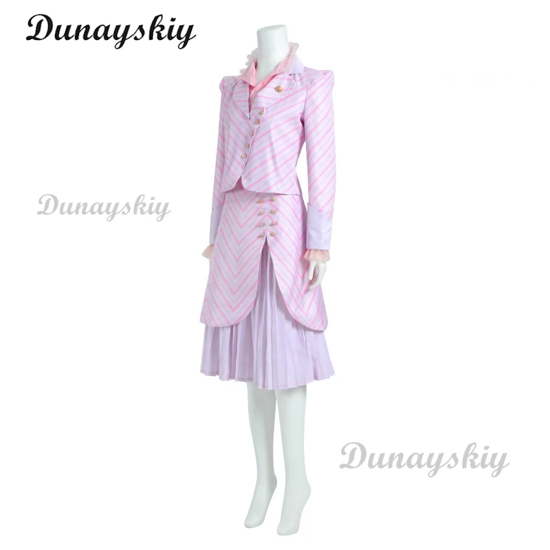 أزياء شريرة غليندا التأثيرية شعر مستعار الفيلم الشريرة الموسيقية أريانا غراندي المرأة الوردي فستان مخطط البدلة وتتسابق