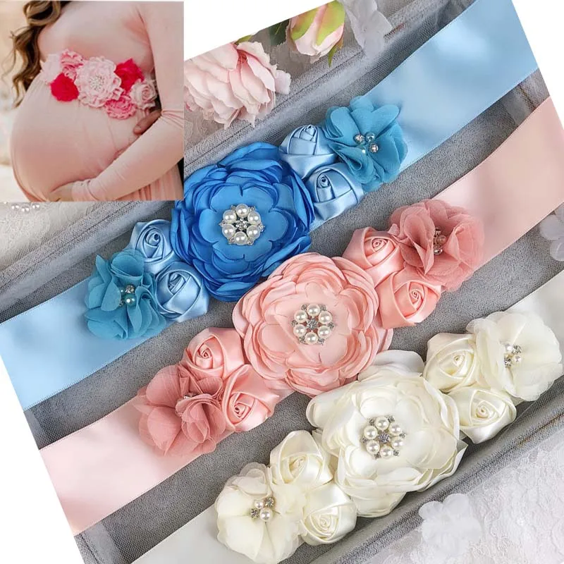 Fashion Children Baby Girls Flower Sash Maternity Sash Pregnancy Belly Belt Shower Party Flower Girl Belts Photography Props