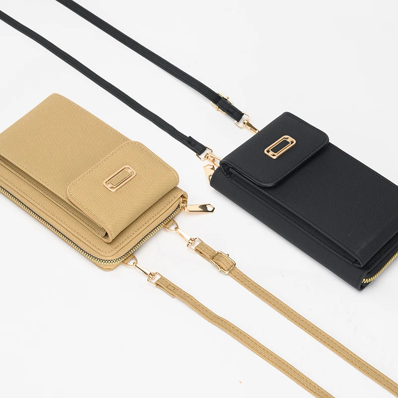 2024 new Korean style women's mobile phone bag popular fashion mini metal decorative shoulder crossbody bag vertical pu zipp