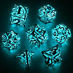 DND 7PCS Polyhedral Dice Set Hollow Metal Vine Fluorescence D&D Dice RPG Dice For Dungeons and Dragon, Role Playing Game