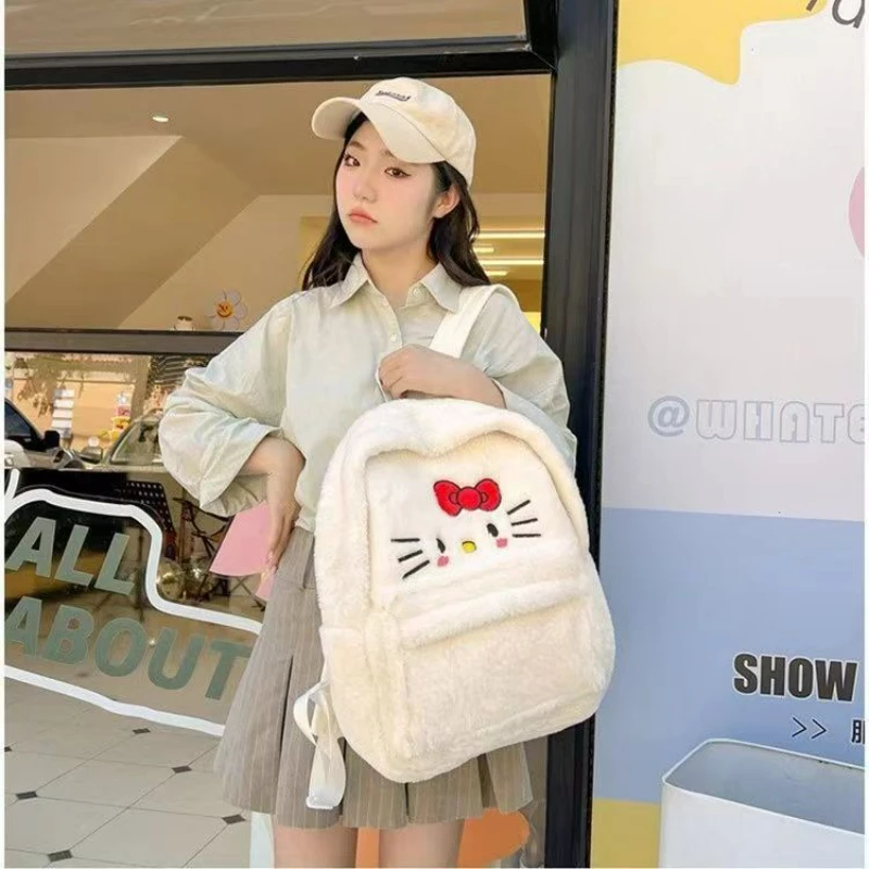New Sanrio Hello Kitty Kawaii Plush Backpack Cartoon Plushie High capacity Bag Anime Kt Shoulder Backpacks Bags Kids Girl gifts