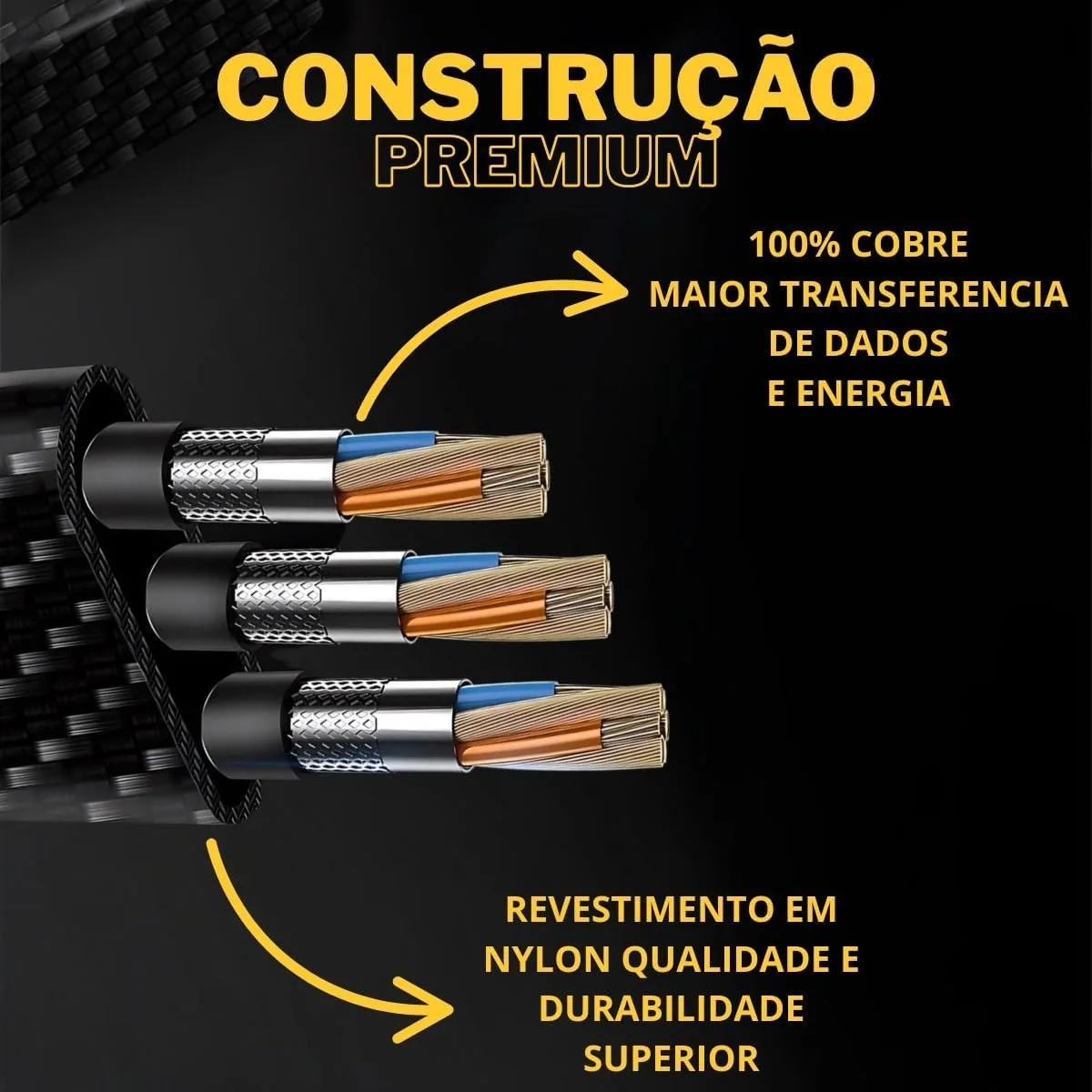 Cabo 4 em 1 Reforçado 65W Turbo com Conectores Lightning، Tipo-C e USB-A | متوافق مع iPhone وAndroid وiPad وMacBook وTable #3