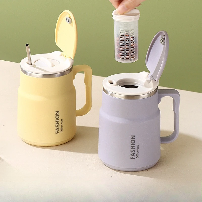 

Кружка из нержавеющей стали 304 большой емкости 600 мл, офисный чай с крышкой, протекающая чашка, ценная студенческая чашка для чая с цветочным узором