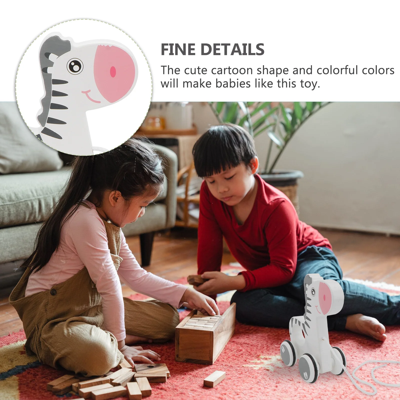 1Pcs Cartoon Animal Trailer Wooden Pull Along Baby Educational Walking Toddler Gift Wooden Pull Along Toy Trailer Toy