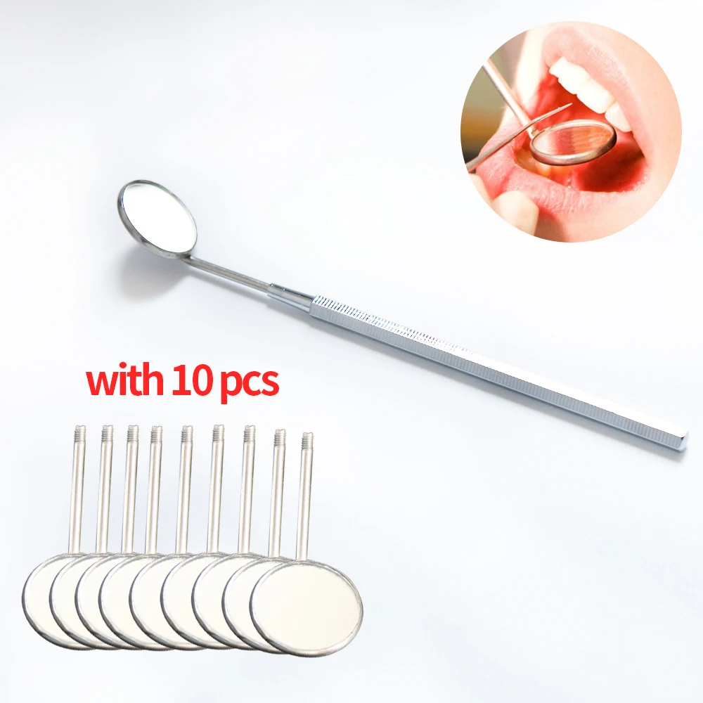 10 Pieces Replaceable Dental Mouth Mirror Reflector Dentist Equipment Stainless Steel Dental Mouth Mirror Oral Care Tool Set Kit