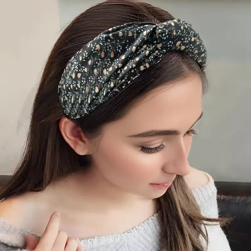 1pc vintage floral fabric hair band for women - an elegant wide knot hair accessory band, perfect for a party - view 6