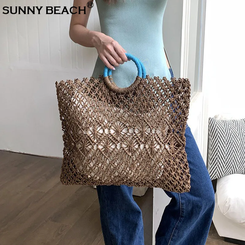 

Fashion Large Straw Bag Summer Hollow Out Shoulder Tote Bag Women's Bag New Niche Hand-held Handbag for Lady