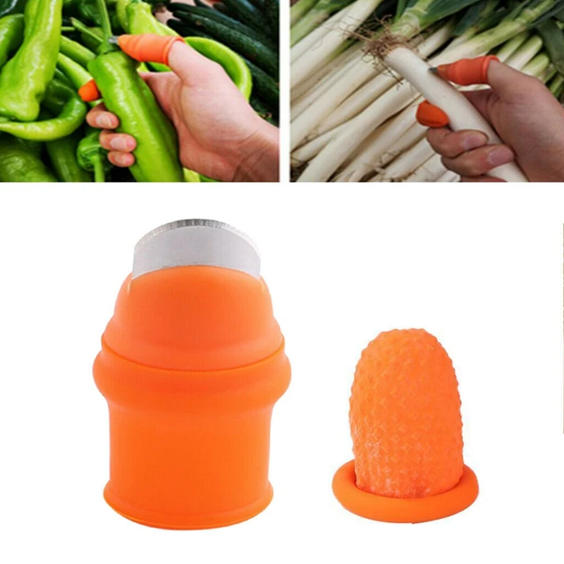 Cuchillo de pulgar de silicona para jardinería con cunas para dedo, recolector de cuchillos para pulgar para frutas Vege