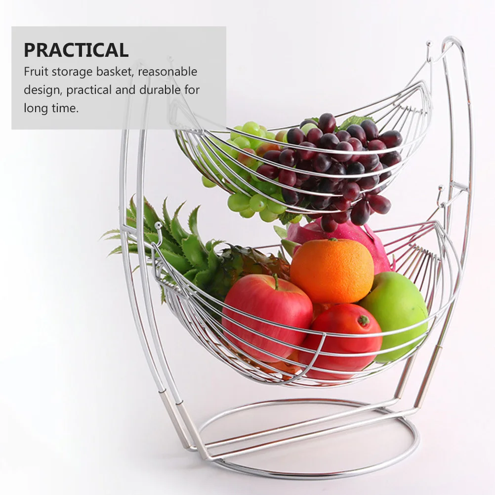 

1Pcs Iron Art Fruit Basket Double-Layer Large Storage Container Creative Stylish Wrought Metal Fruit Tray for Kitchen Dining