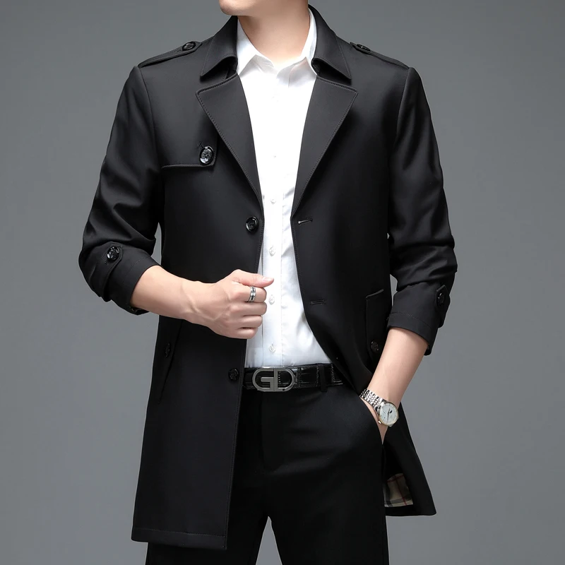 Men Trench Coat Autumn Casual Fashion Business British Length Jacket Trend Versatile Suit Collar Male Long Top Streetwear Pop