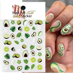 1sheet 5D Cute Avocado Kiwi Nail Sticker Strawberry/Lemon/Peach Nail Decal 8*10cm Adhensive Summer Fruit Nail Art Sliders #Y2K