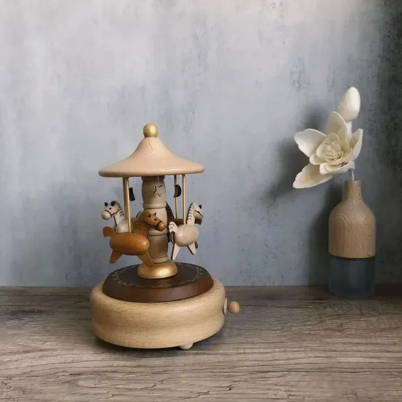 木製カルーセルオルゴール装飾クリスマスフェスティバルクリエイティブ手回しボックスdiyギフトモダンシンプル