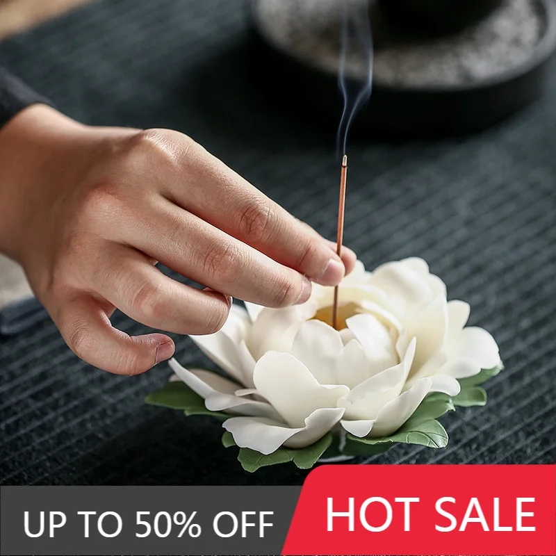 Ceramic Peony Incense Burner Creative Aesthetic Incense Holder Elegant Art Aromatic Diffuser Home Tea Table Decor Incense Tray