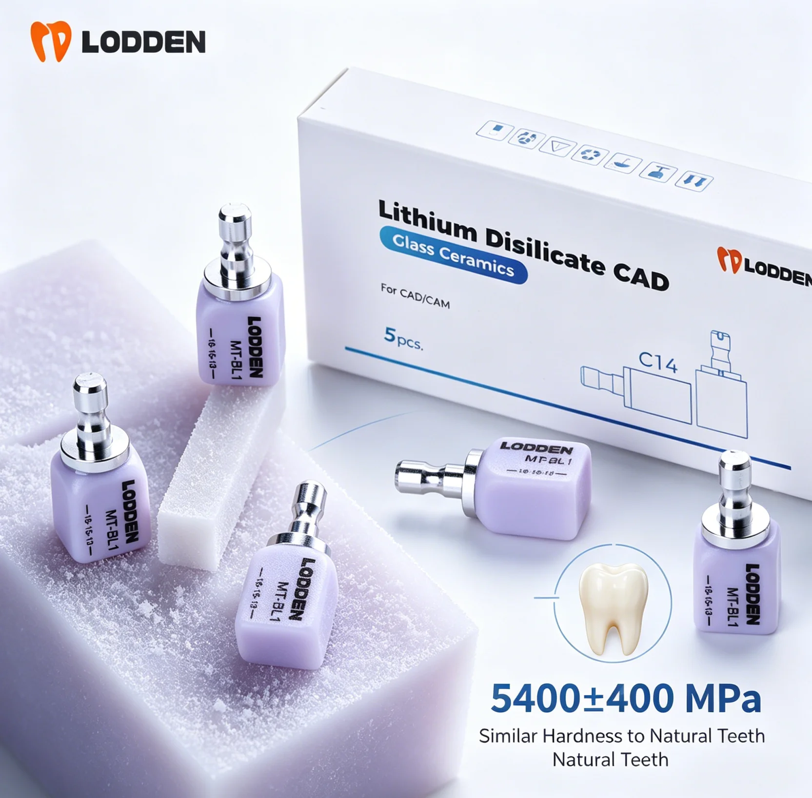 20PCS Lithium Disilicate Glass Ceramic Blocks CAD CAM Sirona Cerec LODDEN C14 Dental Lab HT LT MT Veneer Dentist Materials