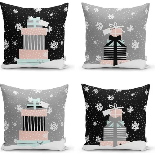 

Real Homes 4'lü Black & Gray Gift Packs Christmas Theme Digital Printed Modern Pillow decorate Case Set