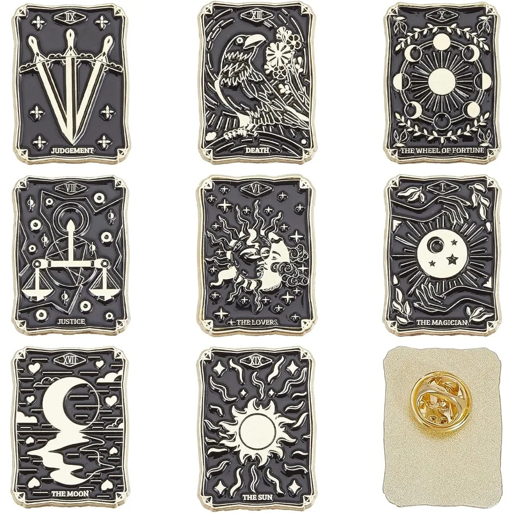 

8pcs Tarot Card Enamel Pin Alloy Enamel Pins Set Cartoon Lapel Pins Badges Jewelry for Backpacks Clothes Jackets Hats