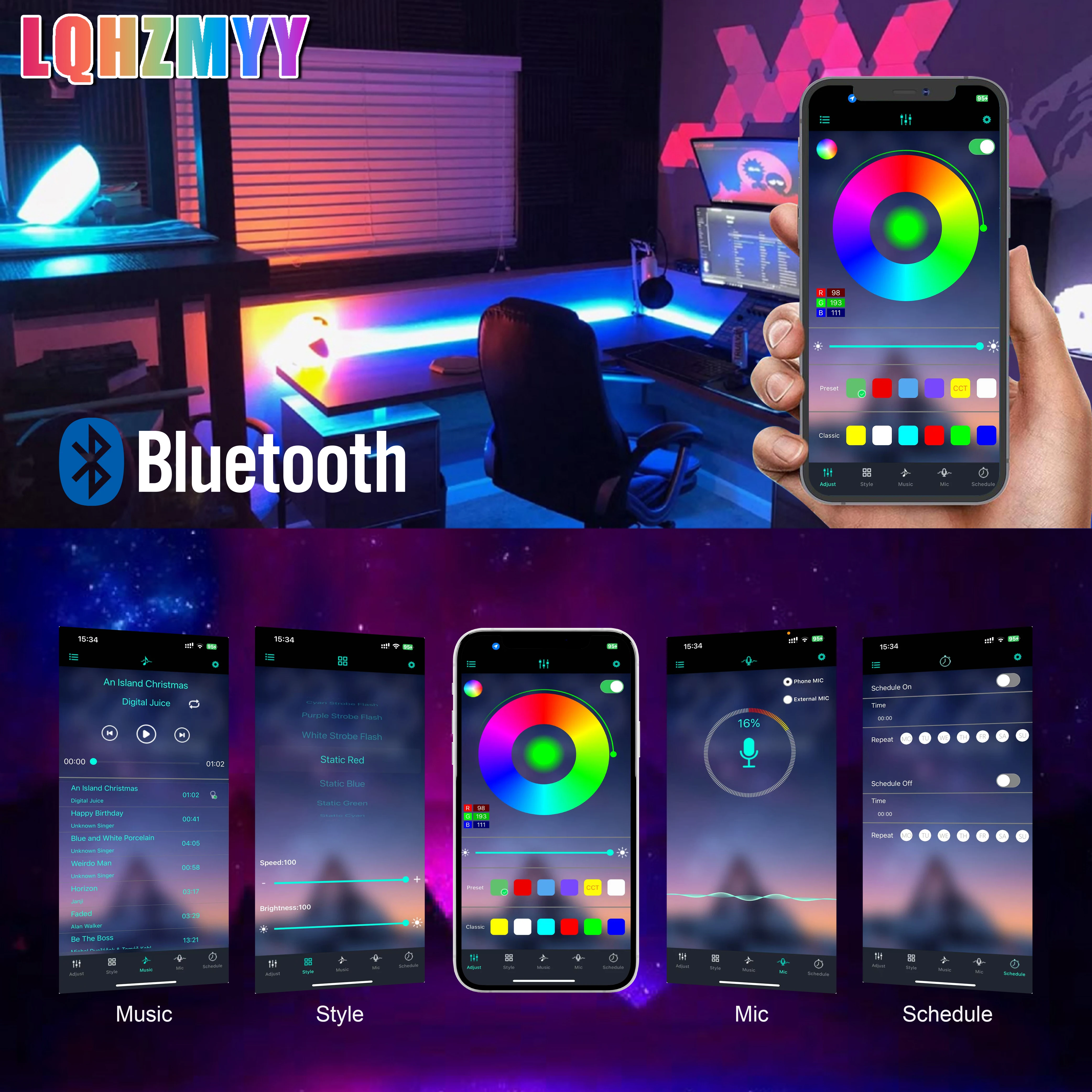 1 Roll of Low Voltage 5V Color-Changing Rgb 5050 Led Light Strip with USB Interface, 24-Key Bluetooth Remote Control, App Control, Sound-Activated Controller, Led Light Strip, Flexible and Adhesive, Suitable for Tv, Co