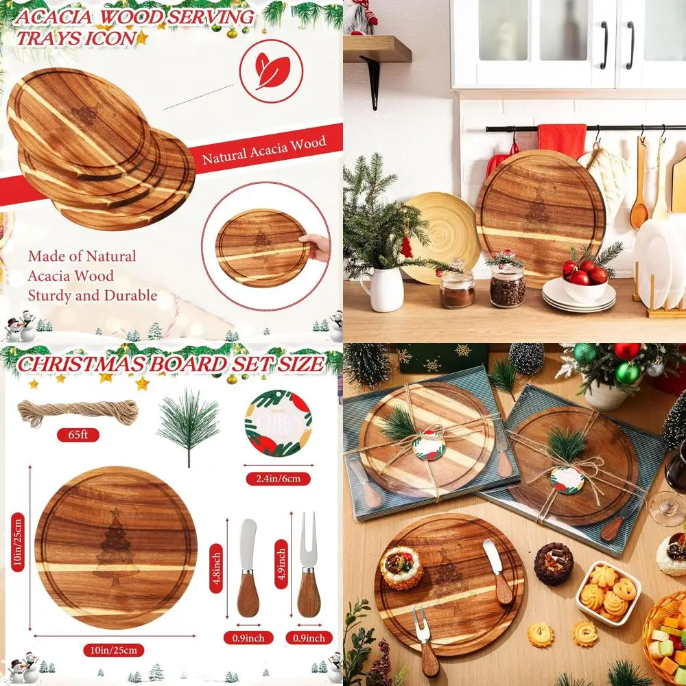 

Engraved Acacia Wood Cheese Board Set with Knife & Fork, Perfect for Holiday Parties, Weddings, and Housewarming Gifts (9.84 Rou