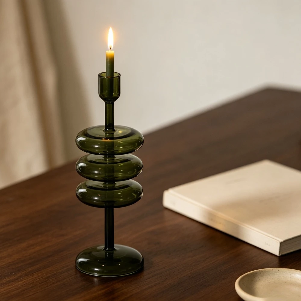 Creative Stacking Glass Taper Candle Holder Elegant Candlestick Home Decor for Dining Table Wedding Living Room Party Decoration