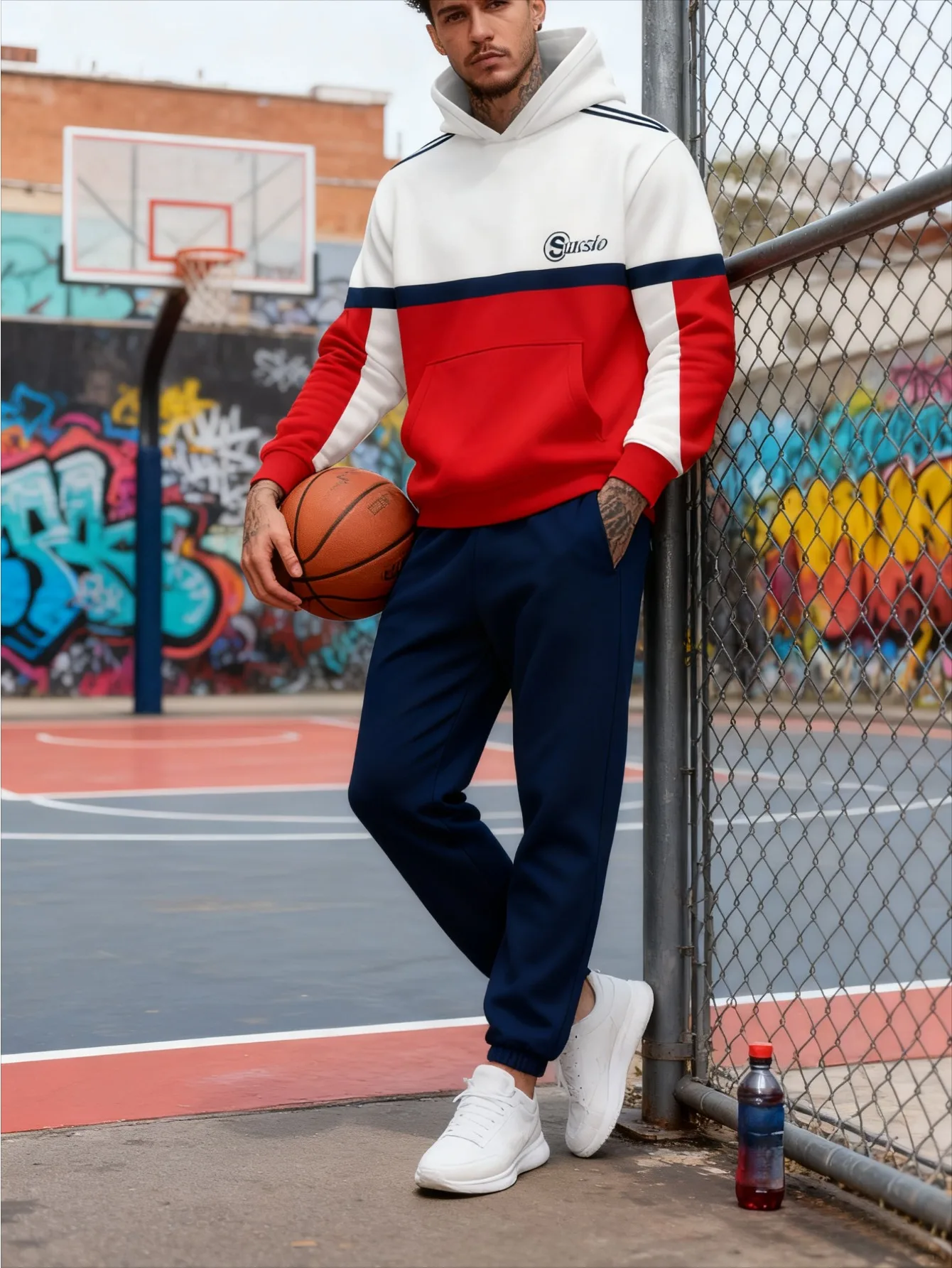 طقم بغطاء للرأس عصري مطبوع رقميًا للرجال مكون من قطعتين #1