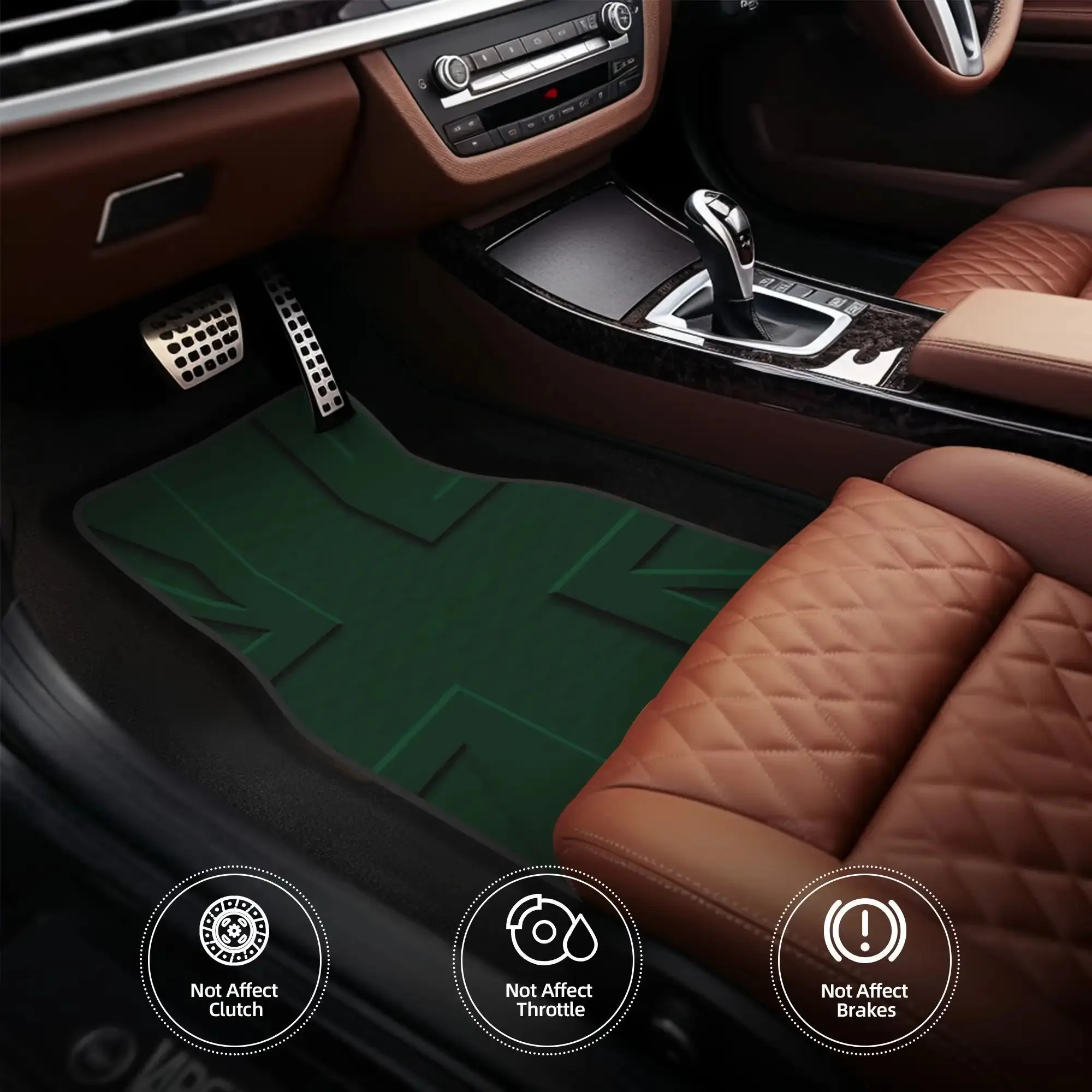 4pcs British Racing Green Union Jack Carbon Green Mini Cooper 2D Flag Car Floor Mats | Durable Polyester Fiber, Universal Fit, I