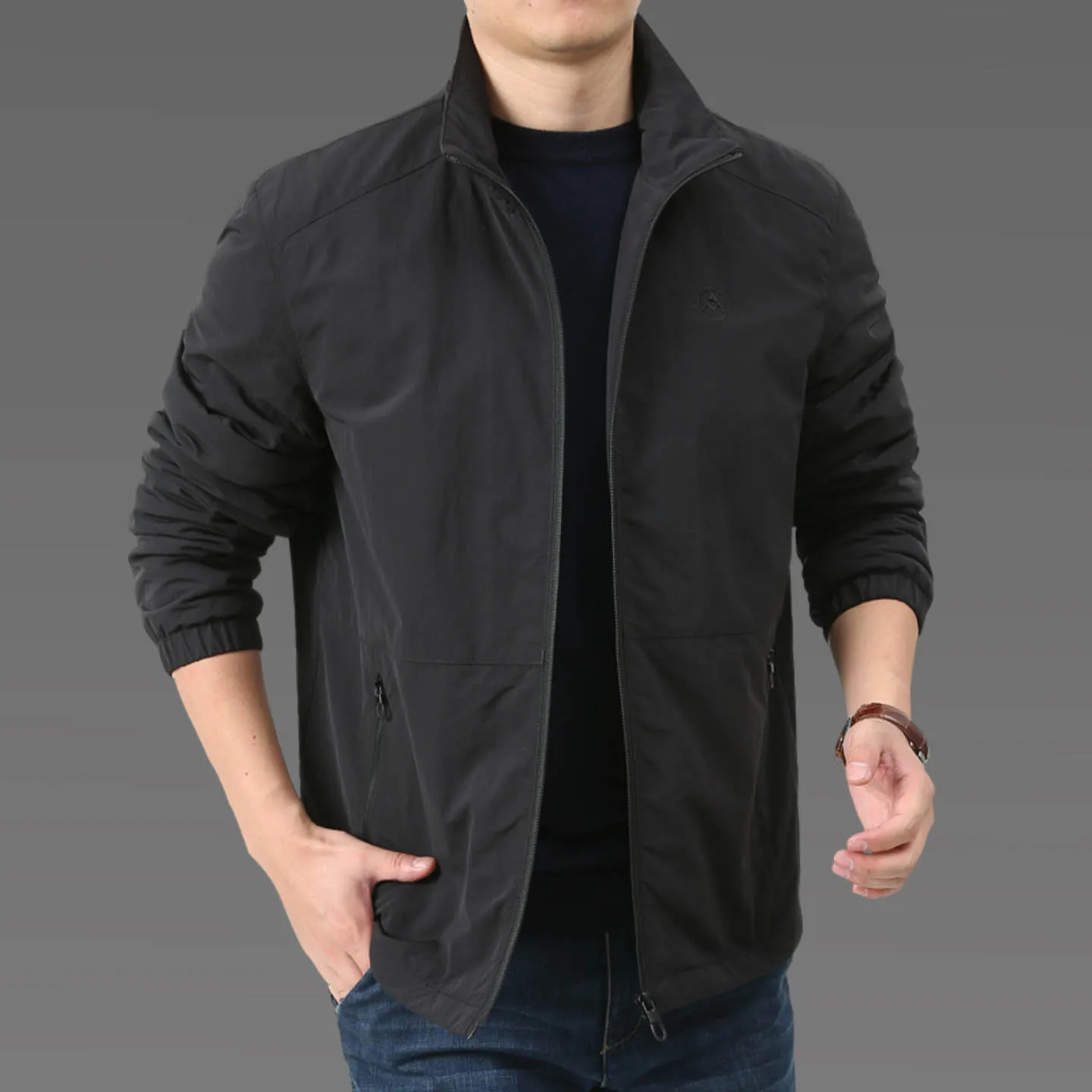 

Thiened Fce Men's Jaet Autumn Winter Casual Warmth Outdoor Coat Zipper Closure Long Sve Stand Collar No Hat Included