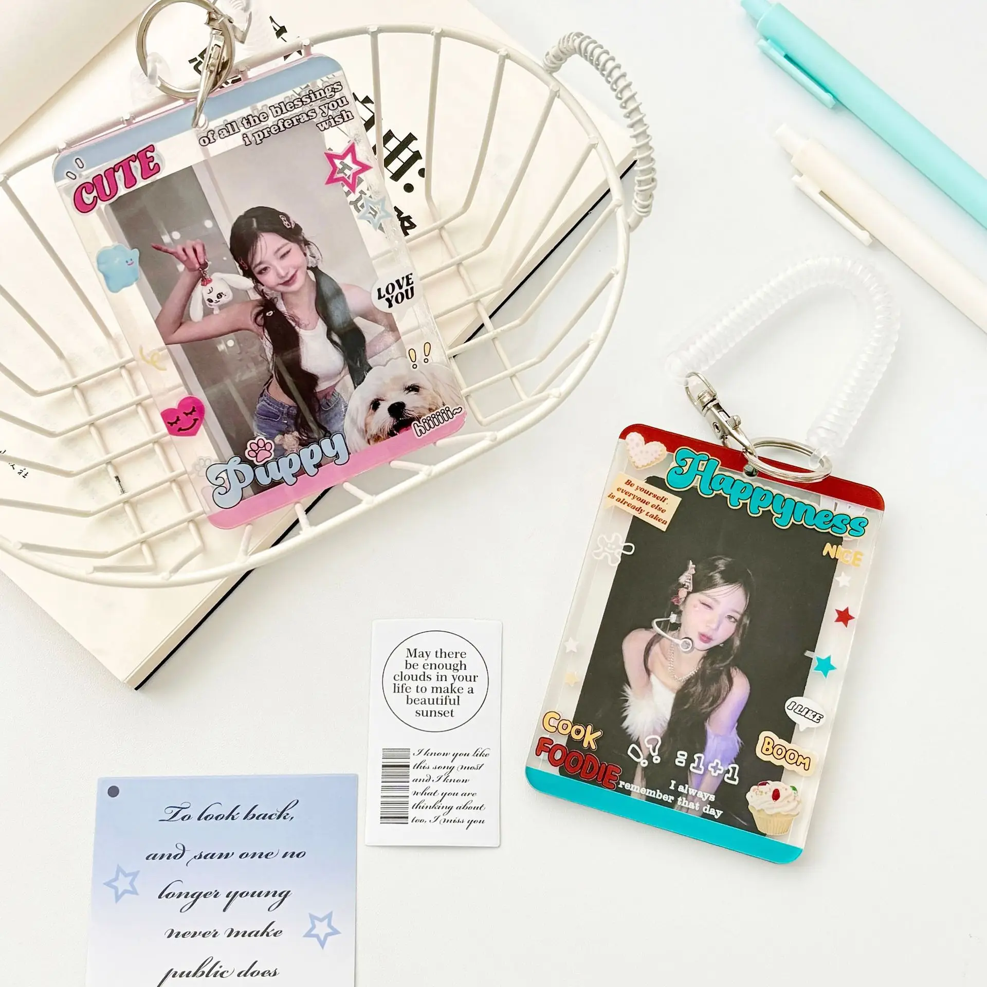 MINKYS Retro Double Side 3 inch Kpop Photocard Holder Photo Card Holder Bag Pendant School Stationery