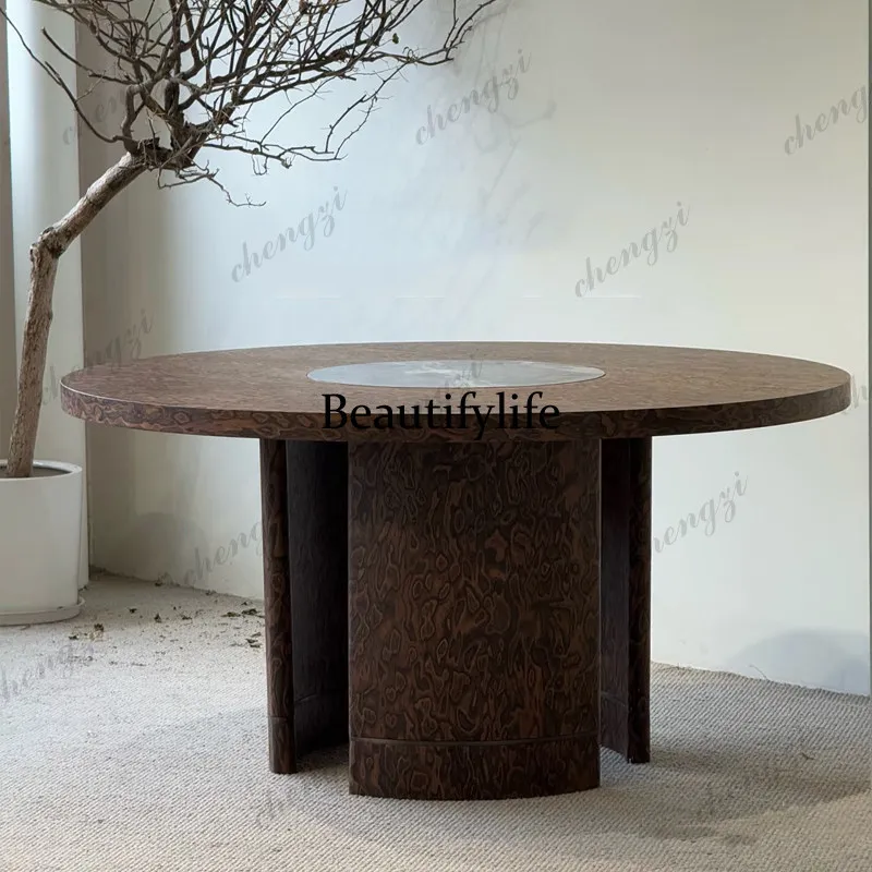 Medieval style designer solid wood round dining table modern simple retro table artist home creative round dining table