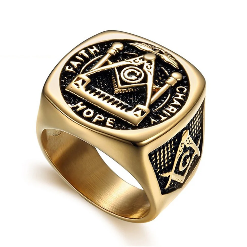 European And American Cross-Border AG Freemason Religious Titanium Steel Ring, Retro Personalized Trendy Stainless Steel Ring