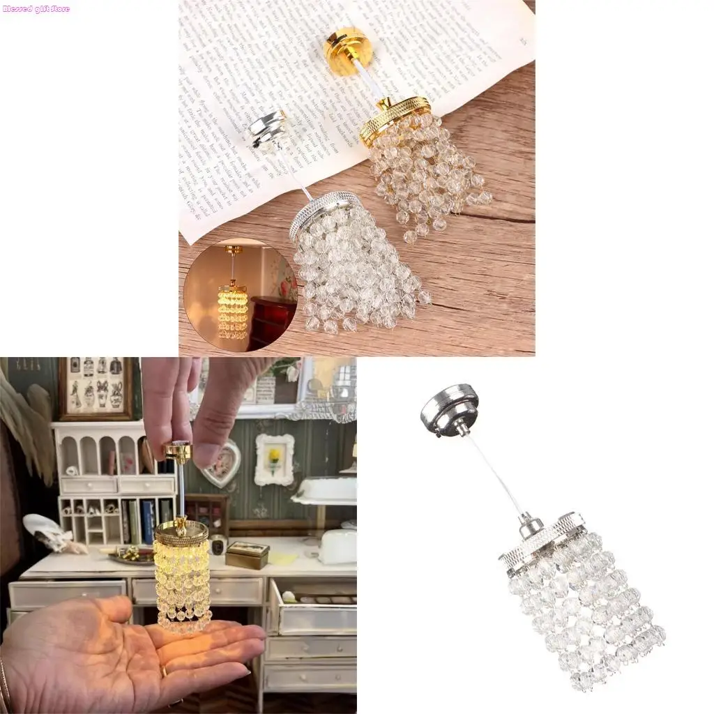 

D0JC Small Crystal Hanging Lamp For Miniature Display Energy Efficient Lighting Easy Setup Model Doll House Display Decors