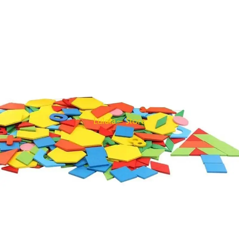 Y4QA 250 ชิ้นออกแบบใหม่ไม้ Tangram ปริศนารูปแบบสีบล็อกแฟลชการ์ด Road Trip เกมจิ๊กซอว์