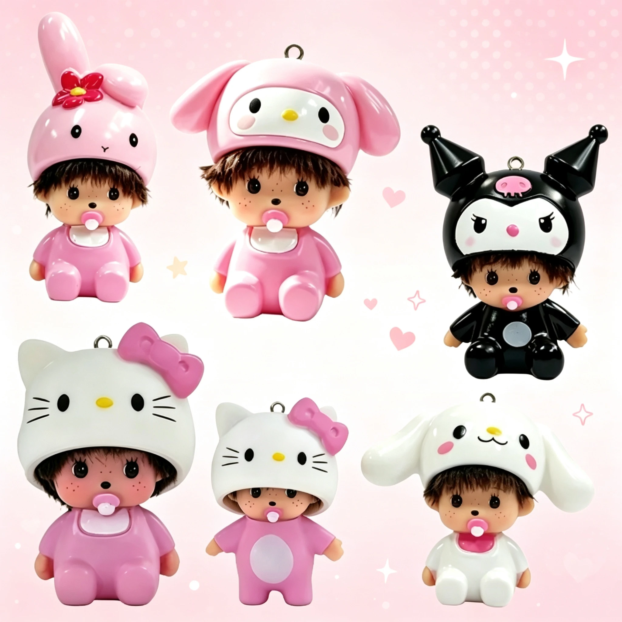 Kawaii Tech Accessories - サンリオ モンチッチ キーホルダー 6個セット かわいいおしゃぶり人形 クロミ