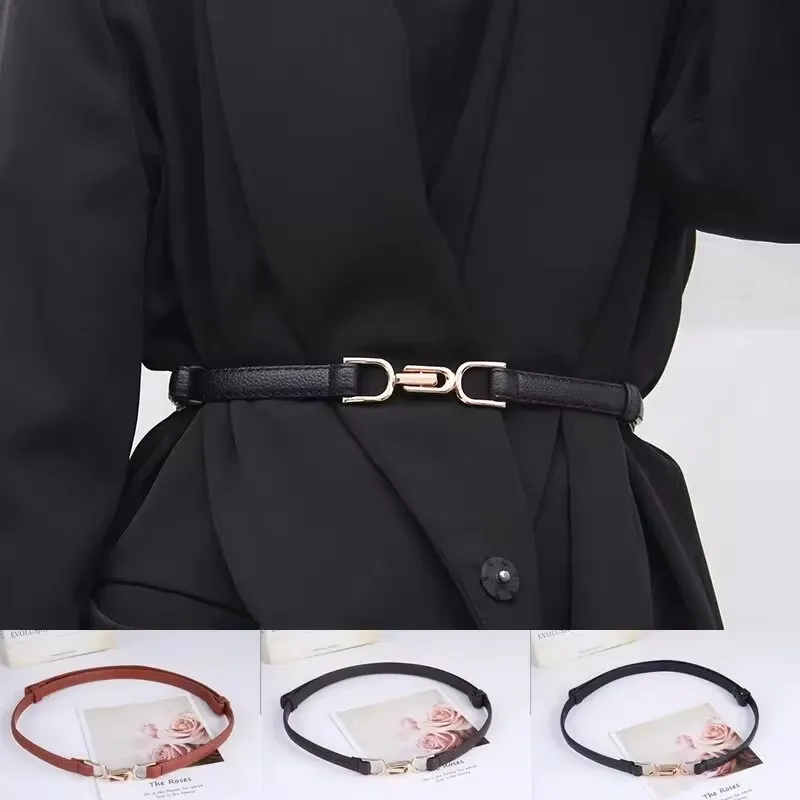 1pc Neue frauen Gürtel Leder Dünne Gürtel für Kleid Einstellbare Dünne Taille Gürtel Kleid Gürtel mit Vintage Goldene schnalle Kunstleder – Detail 6