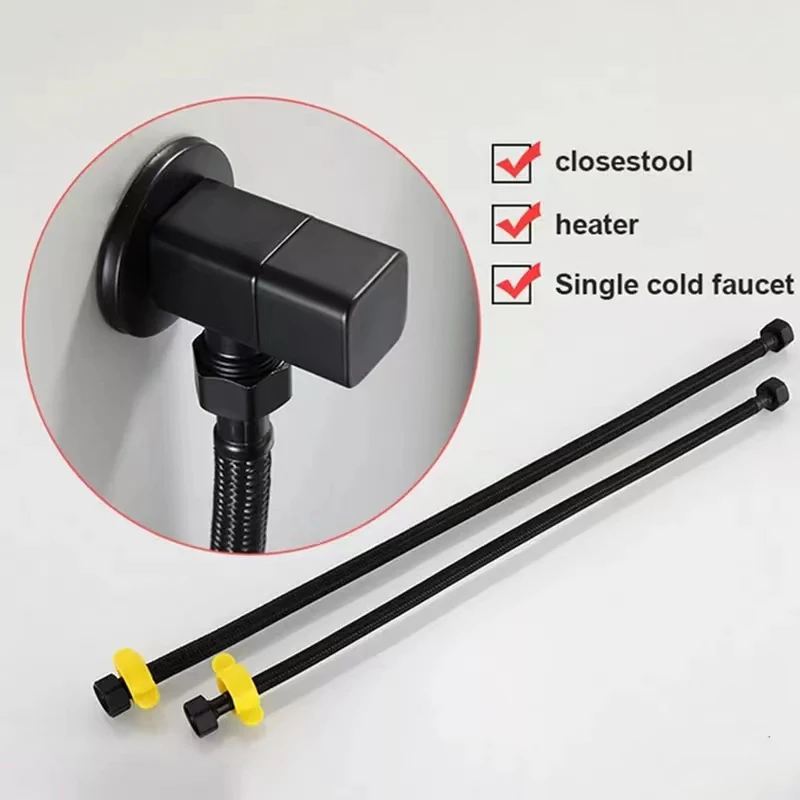 G1/2 Water Inlet Hose Black Faucet Heater Toilet Connection Cold Hot Mixer 20-100cm Inlet Pipe Kitchen Bathroom Accessories Set