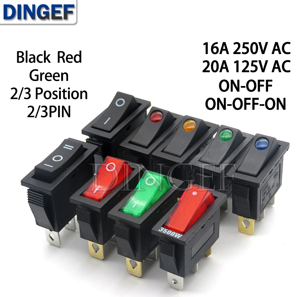 KCD3 Rocker Switch ON-OFF 3PIN 2PIN Multifunction Electrical equipment With Light Power Switch 16A 250V 20A 125V AC 2/3 Position