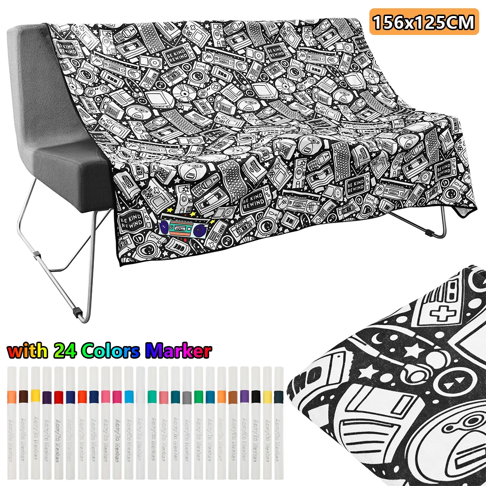 DIY Coloring Blanket with 24 Colors Marker 156x125CM Creative Personalization Pattern Blanket Colour Your Own Blanket Home Decor