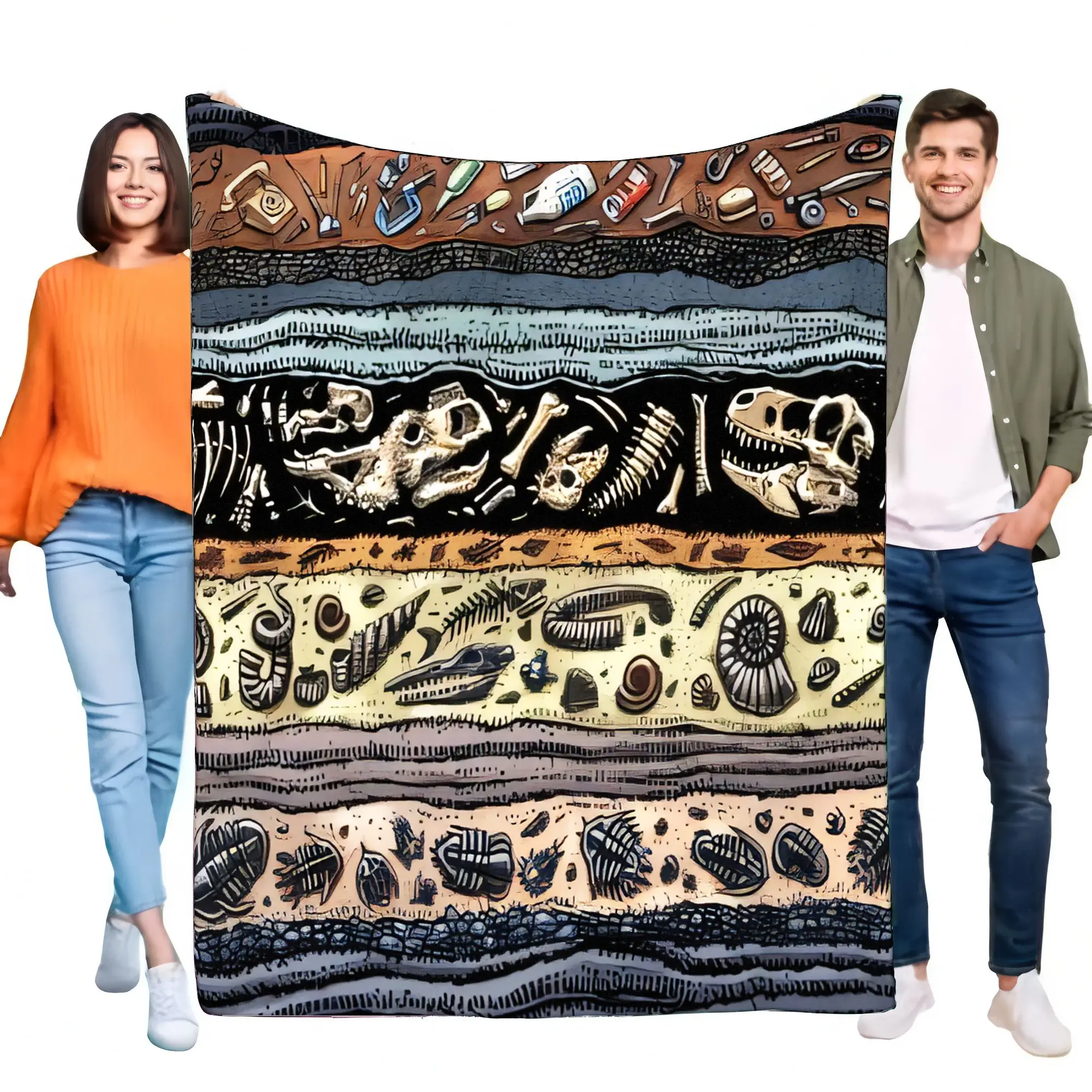 Dinosaur Fossil Layers Blanket Soft Cozy Throw for Kids and Adults Lightweight Decorative Gift for Paleontology Lovers Perfect f