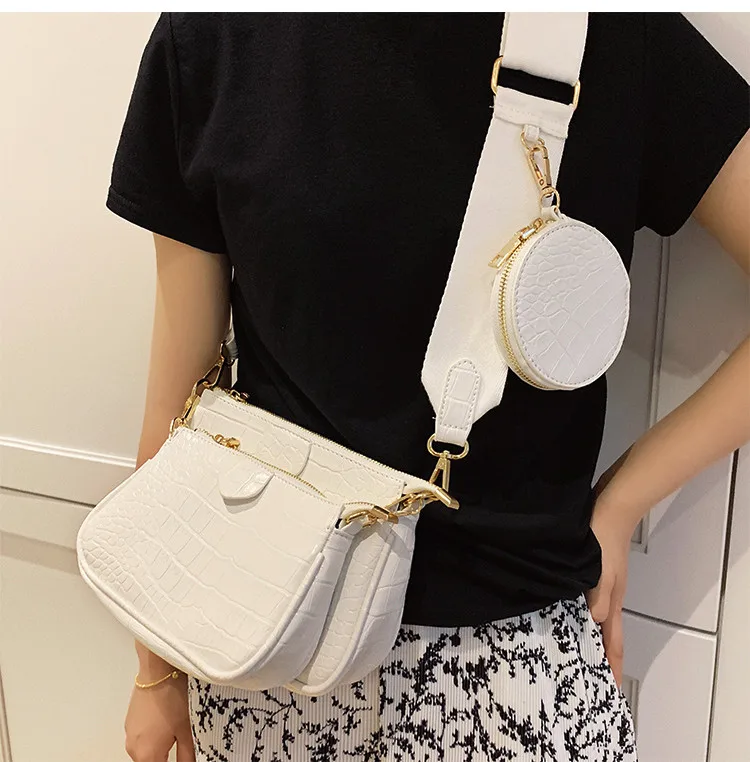 Solid Color PU  women Shoulder Messenger Bag Casual chain Crossbody Bags Women Handbags Totes Bag 3 Sets Clutch Purse