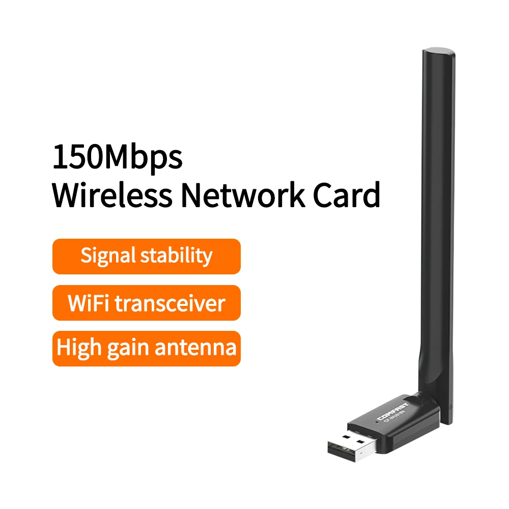 Adaptador Wi-Fi sem fio USB com antena externa, CF-WU818N, 150Mbps, 2.4GHz, placa de rede, 802.11b/Gbps, antena 3dBi, Dongle, Free Drive