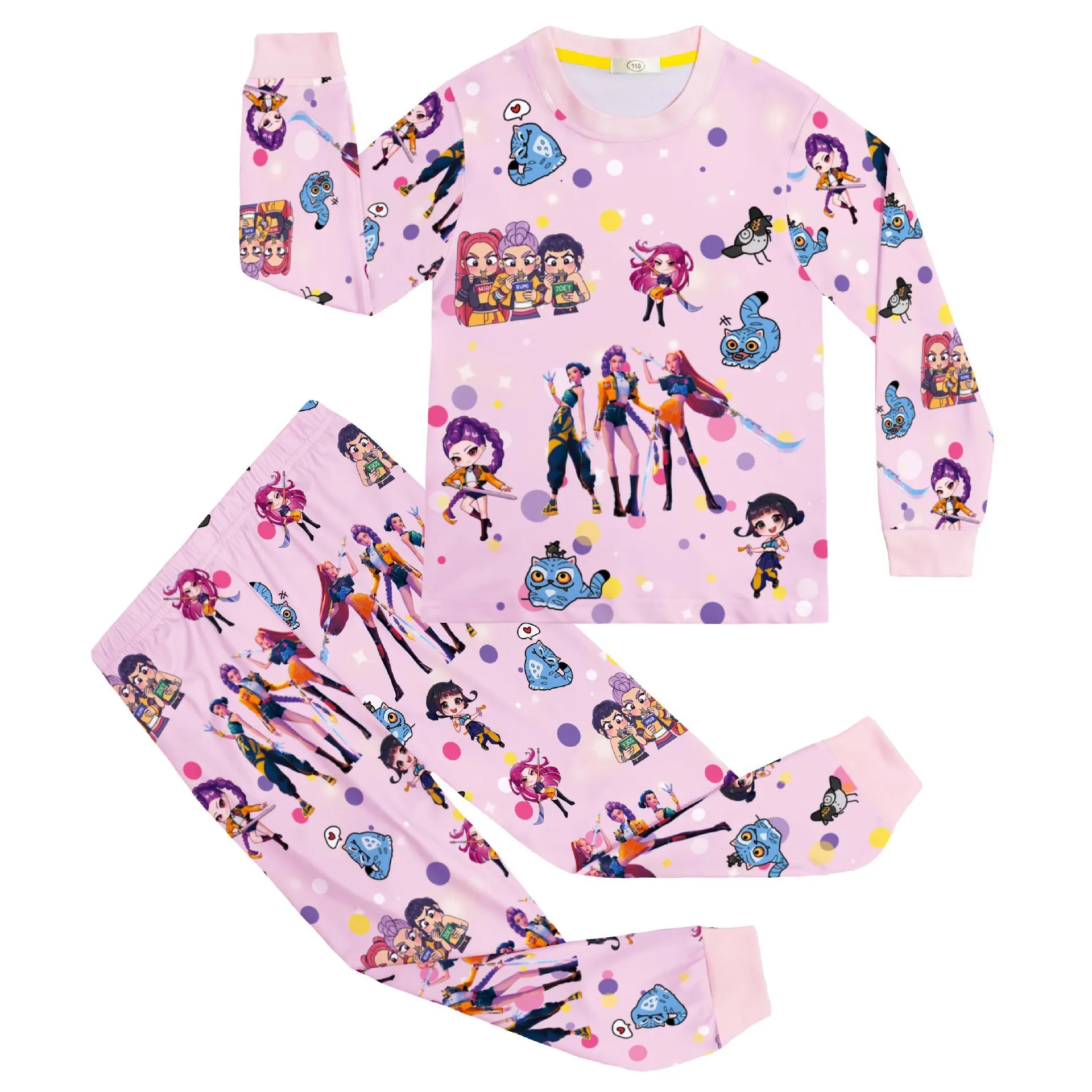 Kpop Demon Hunters Halloween Carnaval Conjunto de pijama infantil para meninas Rumi Mira Zoey Camiseta de manga comprida + calça 2 peças