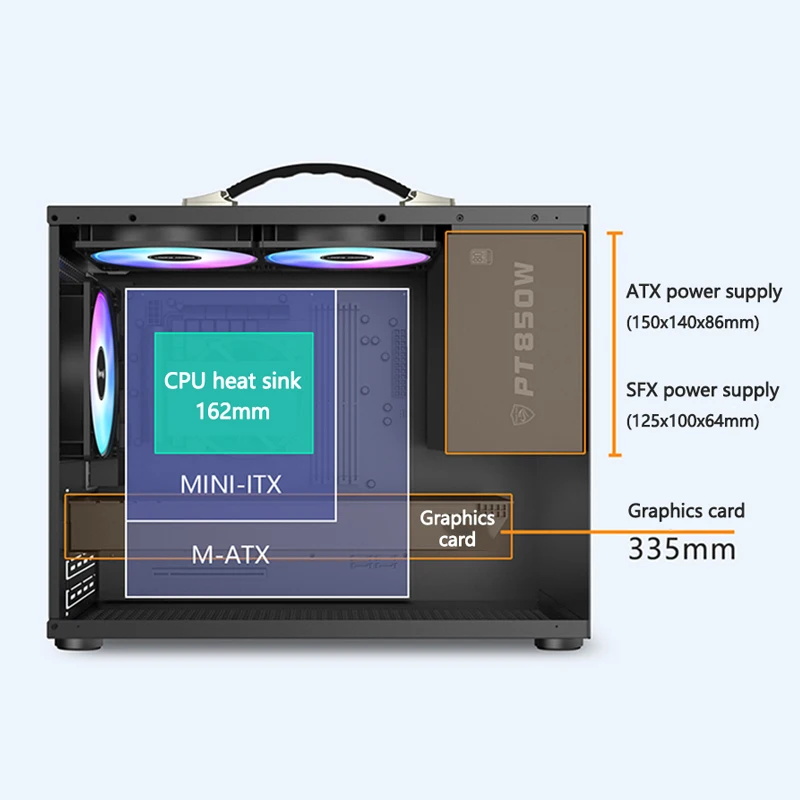 Power Train X100 M-ATX Portable Computer Case MINI-ITX ATX Motherboard Power Supply Support U3 Type-C Desktop MINI Small Chassis