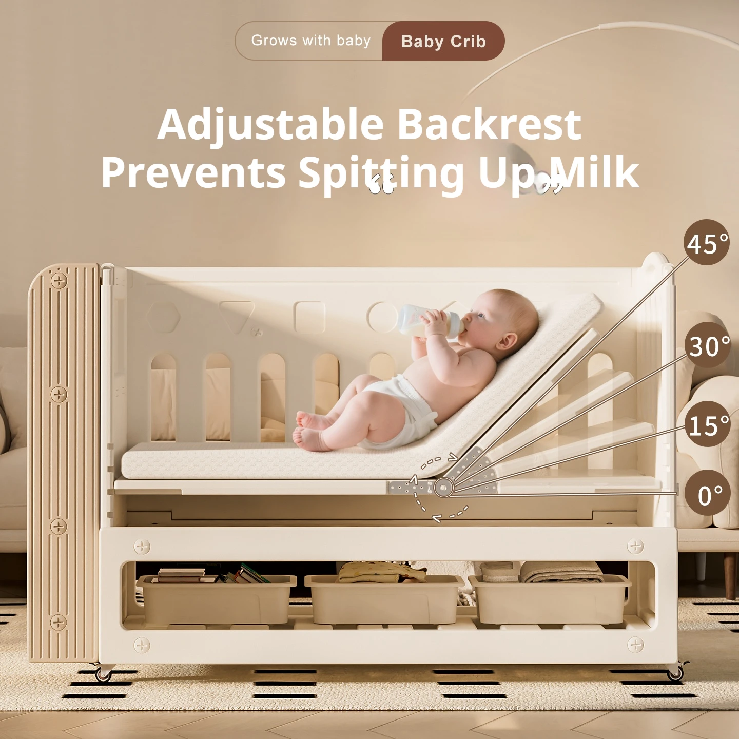 Plastic Baby Crib Infant Bed With Large Storage Baby Cot Adjustable Bed Board Height Baby Crib