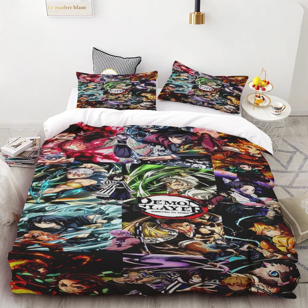 

Пододеяльники Demon Slayer, комплекты постельного белья с мультяшными персонажами, мягкая постельная ткань для мальчиков и детей, односпальные и двуспальные размеры, домашний декор в стиле аниме
