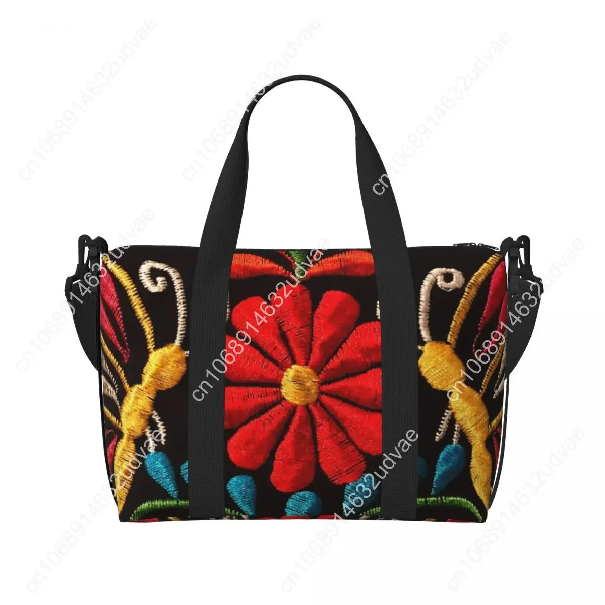 Custom Large Mexican Butterflies And A Red Flower Tote Bag for Women Colorful Shoulder Shopper Gym Beach Travel Bag