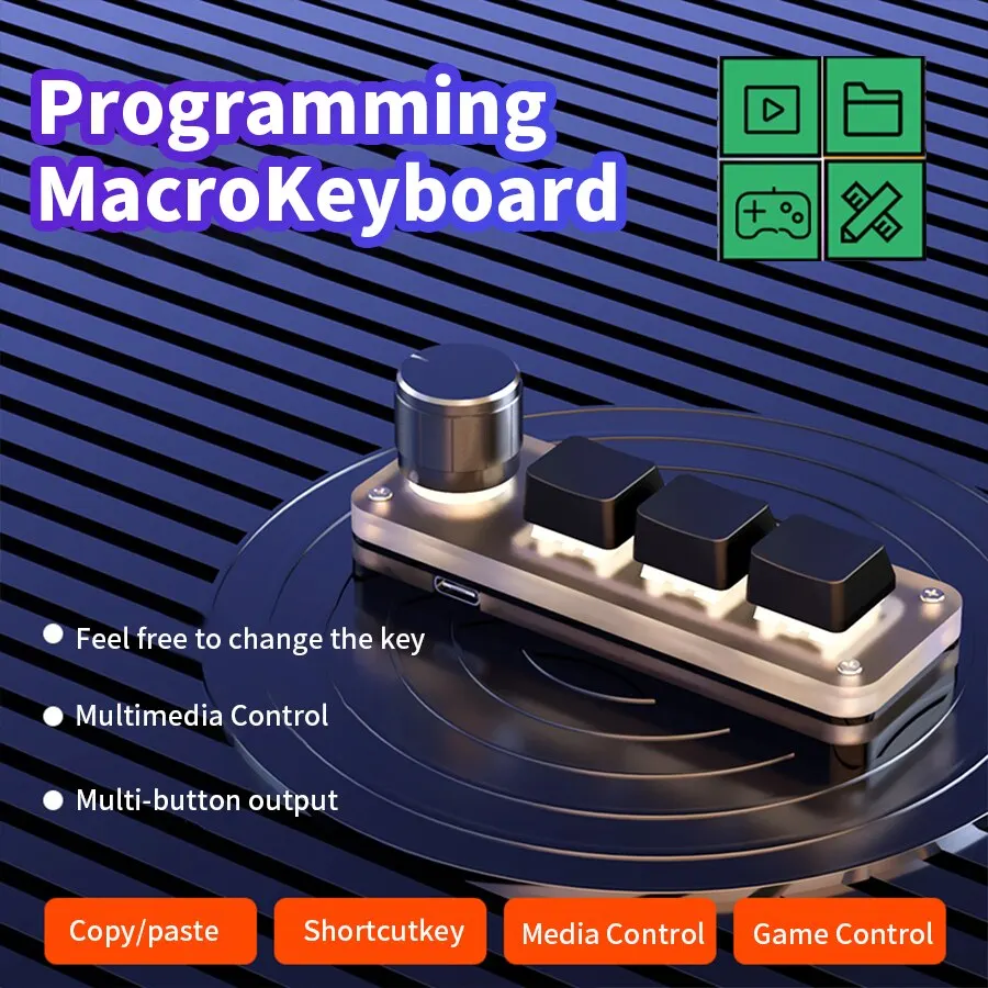 매크로 기계식 키보드 RGB 미니 게이밍 커스텀 프로그래밍 노브 키패드, 레드 스위치, 포토샵용 3 키 